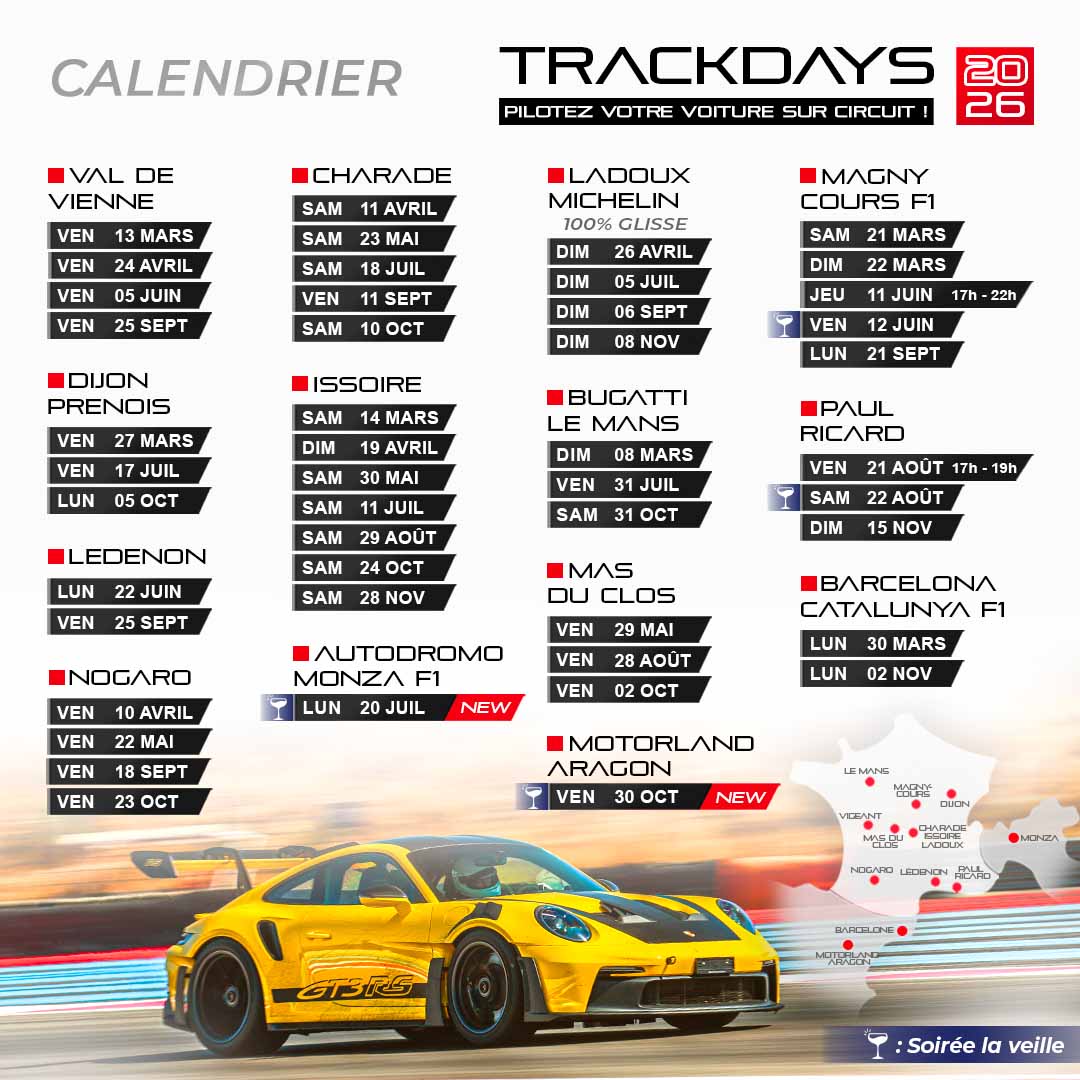 Calendrier trackdays 2026