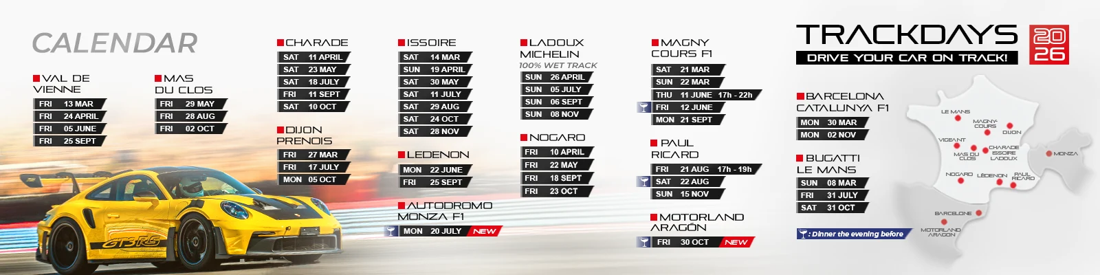 Trackdays 2026 Calendar Nomad Driving Event
