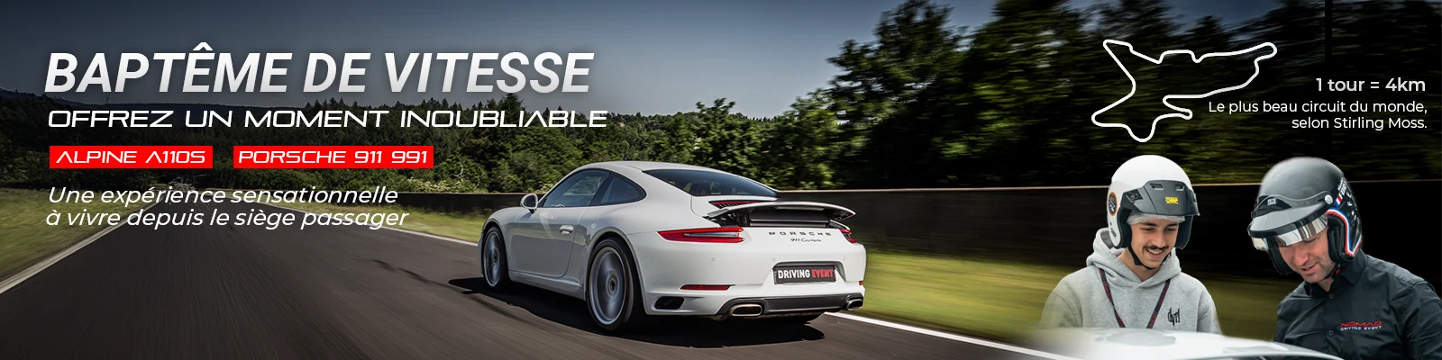 Baptême de pilotage en Porsche 911 ou Alpine A110S cur le circuit de Charade