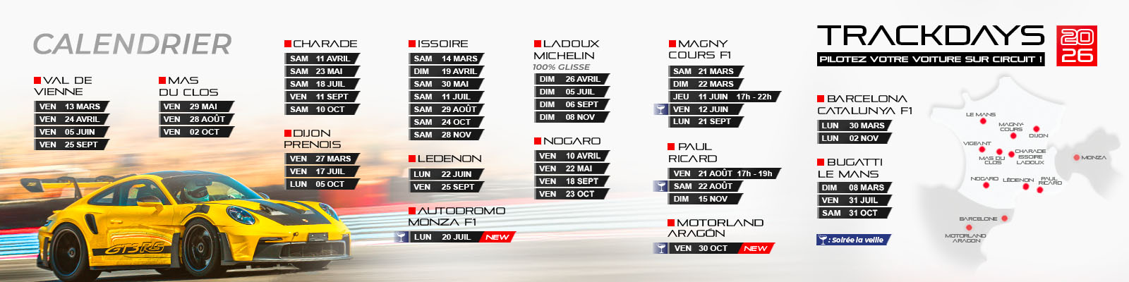 Calendrier trackdays 2026