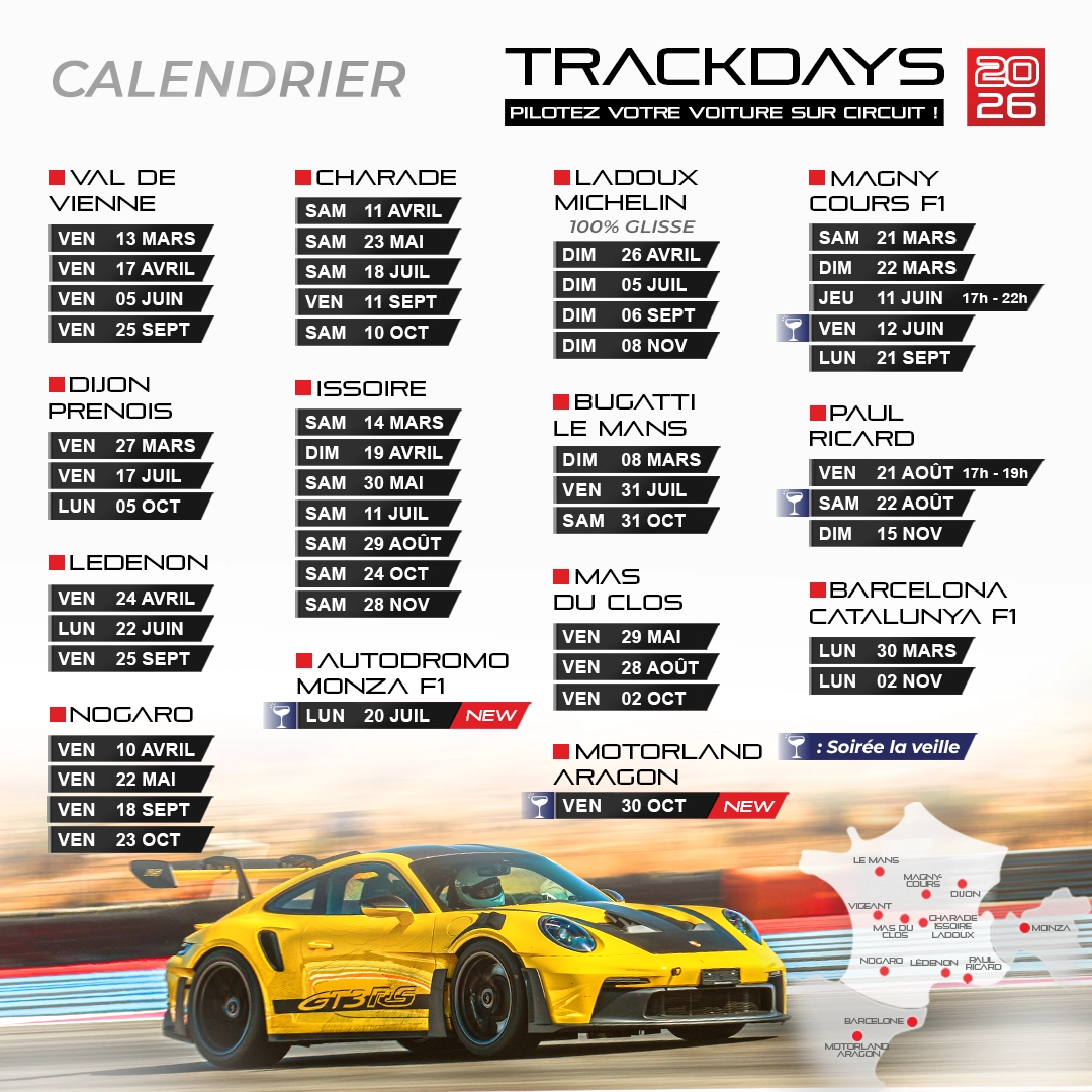 Calendrier trackdays 2026 Nomad