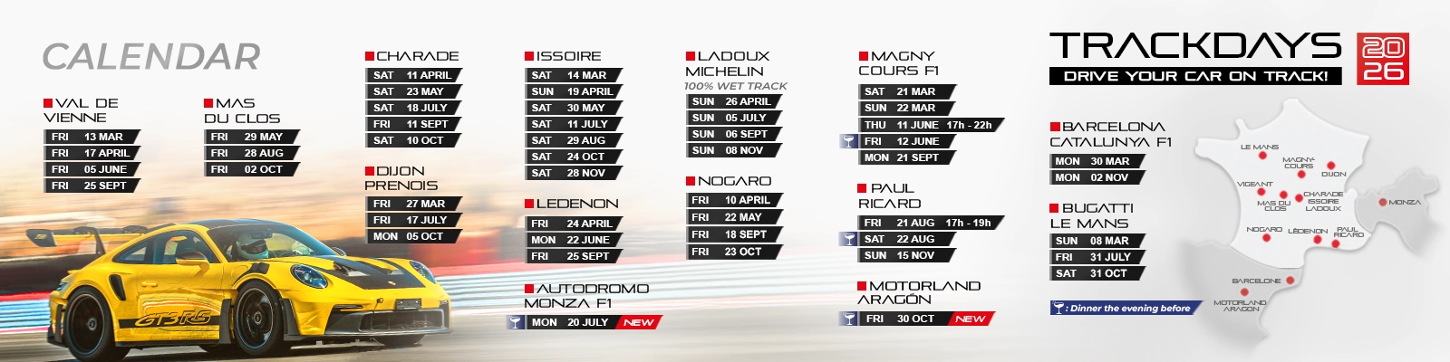 Trackdays Calendar 2026 Nomad pilotage