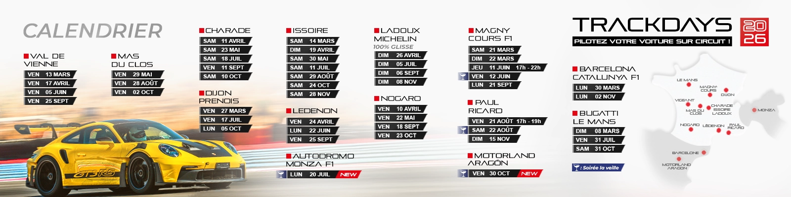 Calendrier trackdays 2026