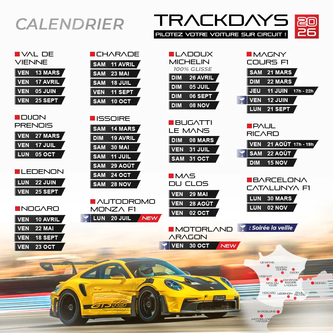 Calendrier trackdays 2026 Nomad
