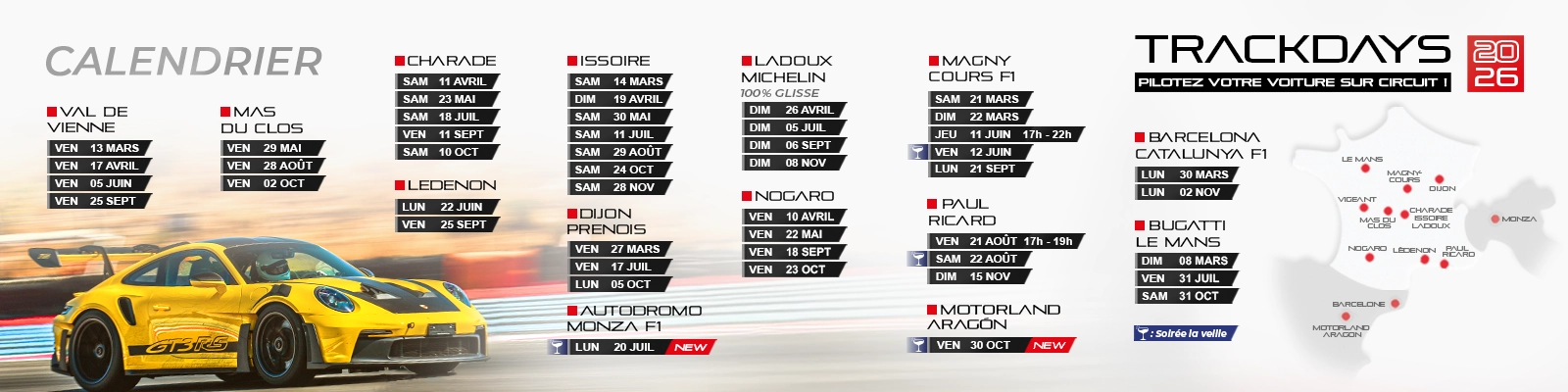 Calendrier trackdays 2026 Nomad