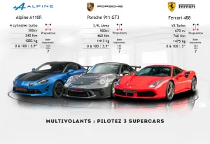 Trio GT3 GT4 Ferrari fond atelier