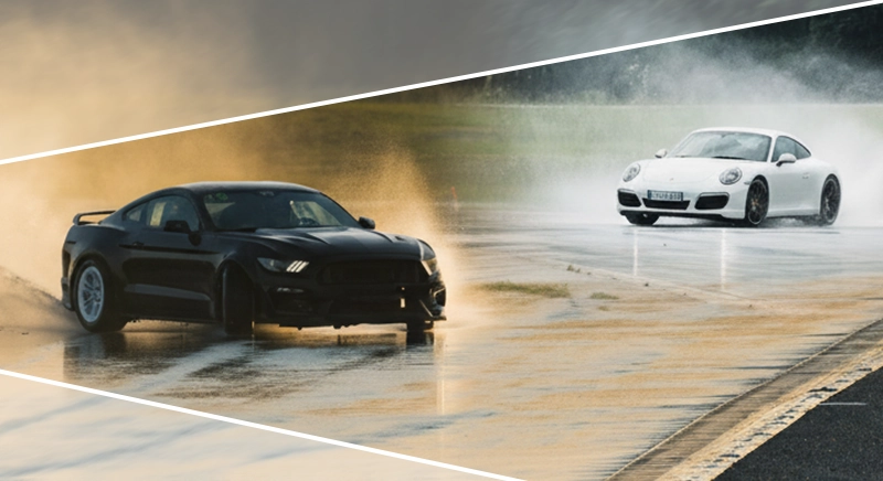 stage de glisse Porsche et Mustang