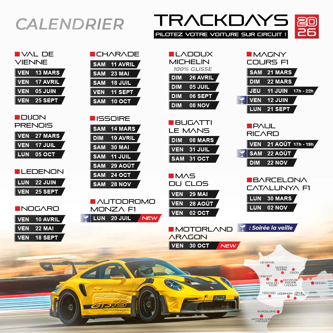 Calendrier trackdays 2026 Nomad