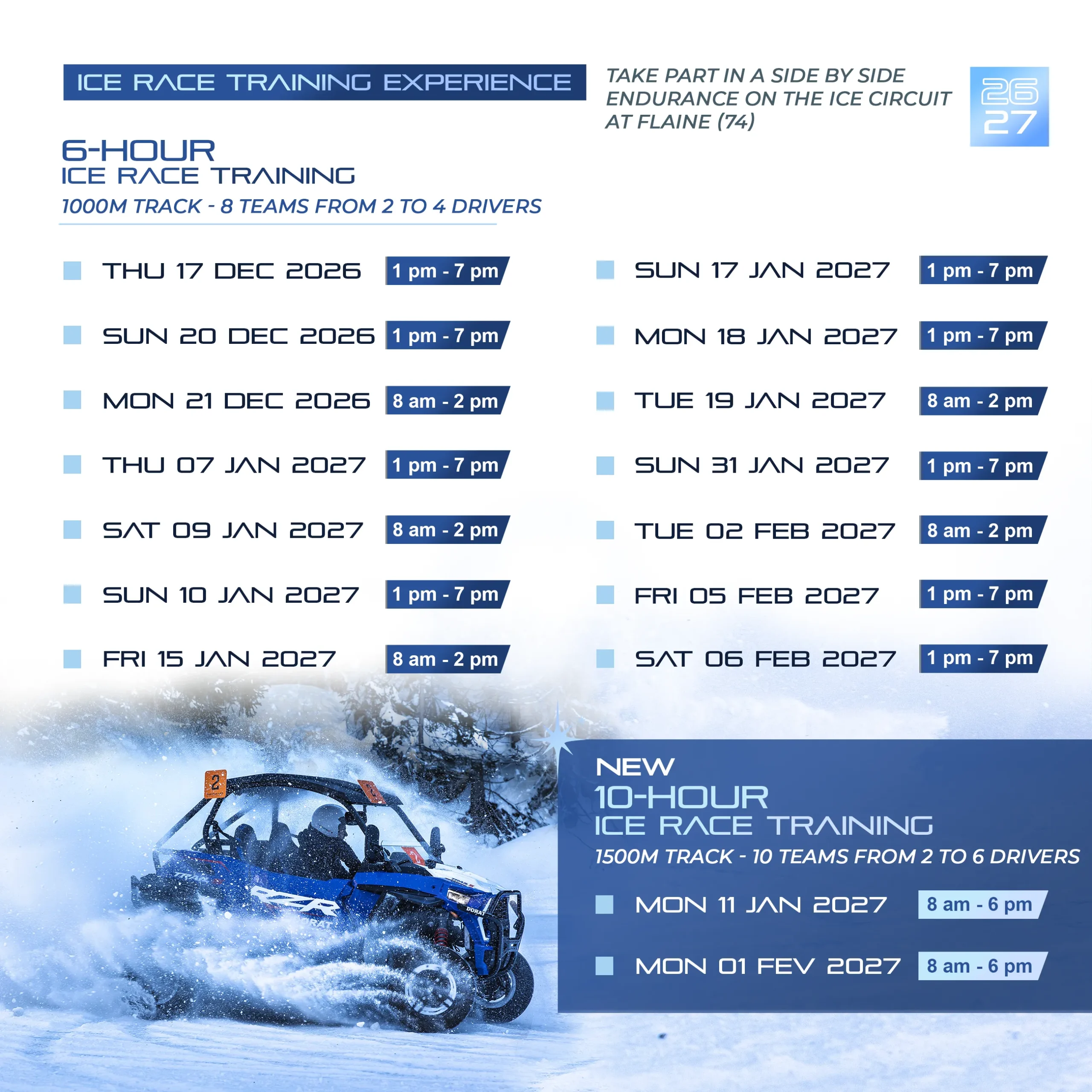 Calendar ice race training experience 10h en sxs polaris circuit glace de Flaine
